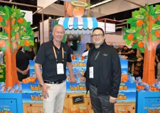 David Krause and Zak Laffite with Wonderful Citrus stand in front of the display with Halo mandarins. The company is getting ready for the new Halo season.
